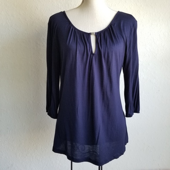H&M Tops - H&M Medium Blue Keyhole 3/4 Sleeve Blouse